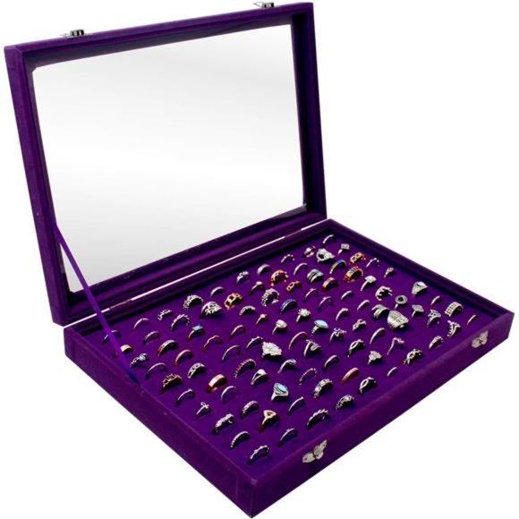 Velvet RingOrganizer Display Case with TransparentGlass,Jewelry Storage RingTray - Picture 1 of 6